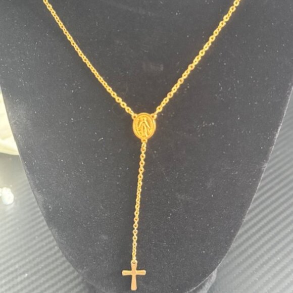 Stainless Steel Cross Necklace – Minimal Rosary Style - Picture 2 of 4